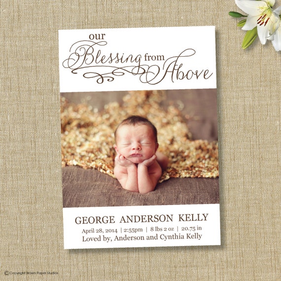 Items similar to christian birth announcement. custom photo card. photo