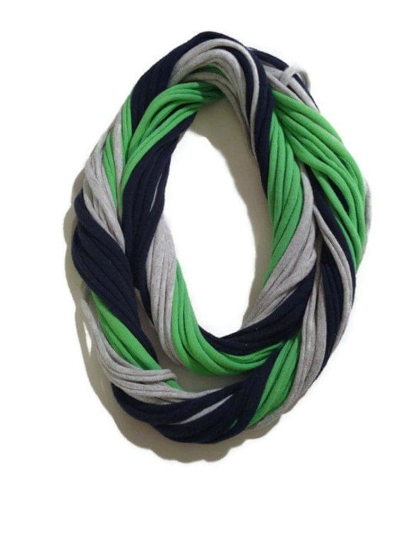 12th Man Seattle Seahawks Loopy Infinity Scarf - Upcycled from Recycle Tshirts - Blue Green Gray Football Jersey Necklace