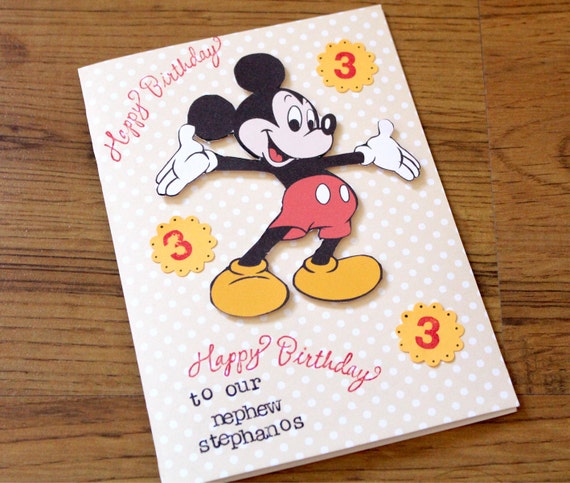 Mickey Mouse BIRTHDAY CARD Personalized for Kids Handmade