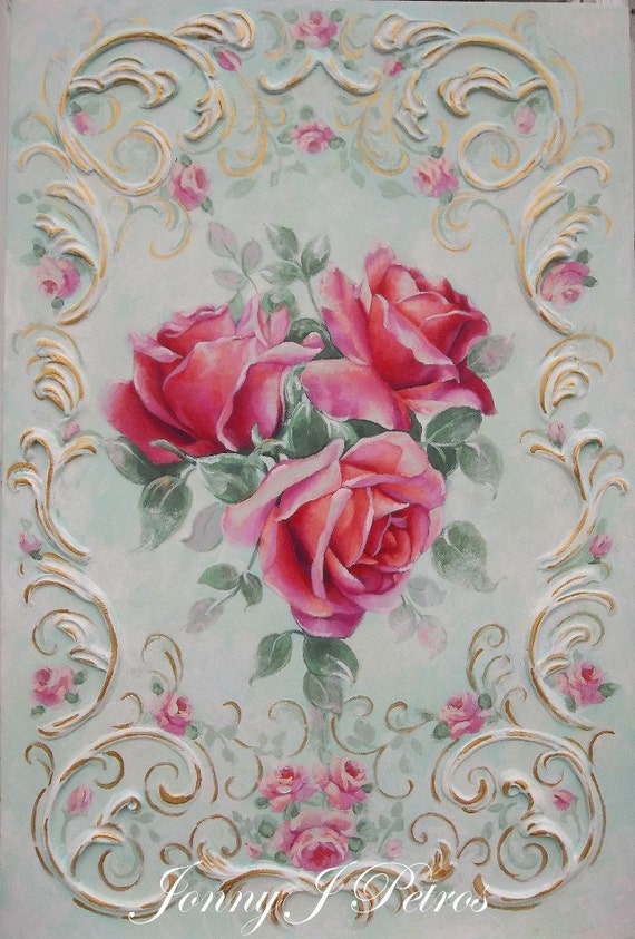 Items similar to vintage rose painting french rococo victorian on Etsy