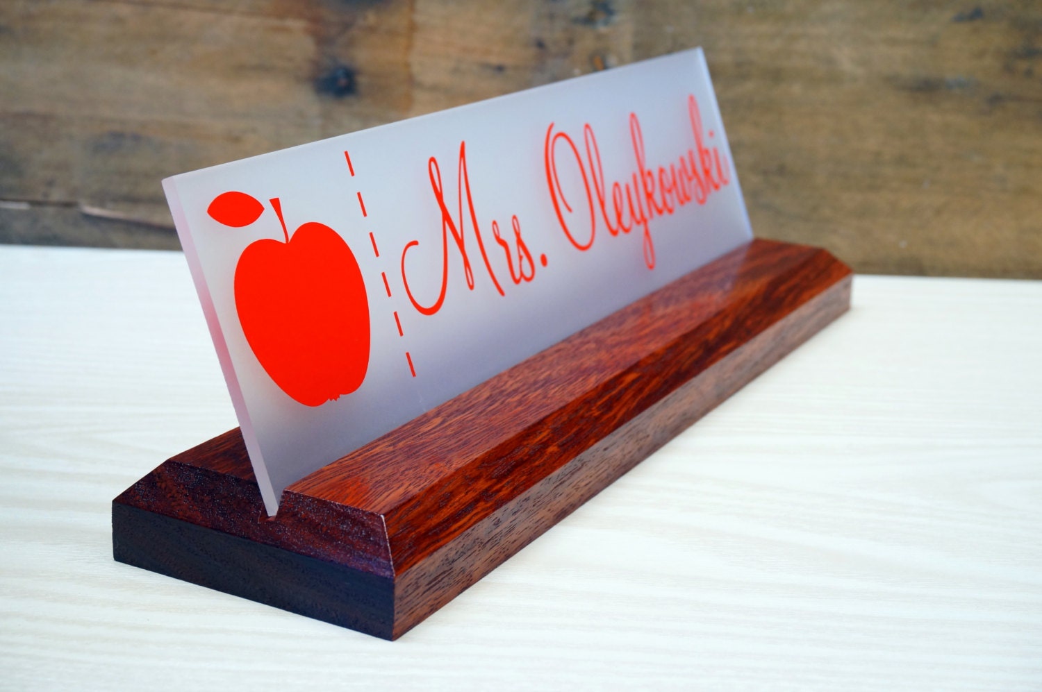 Acrylic Teacher Desk Name Plate with Wood Plaque Personalized