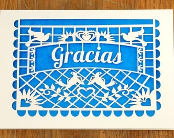 Gracias, Thank You laser cut cards in a Papel Picado style greeting card
