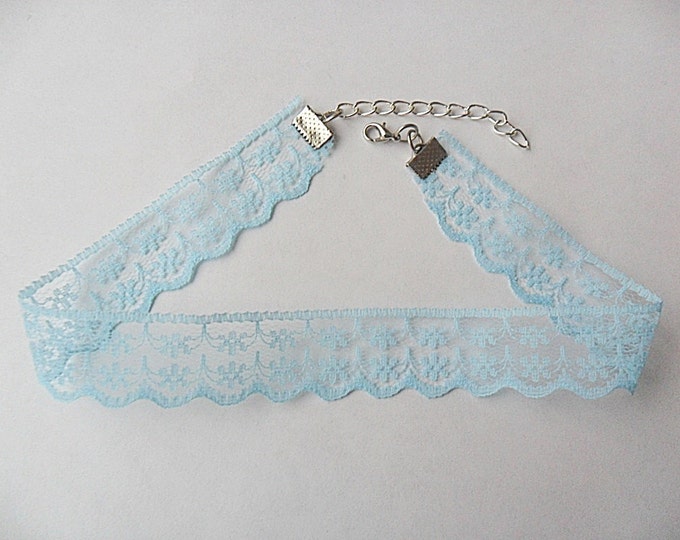 Light Blue Scalloped Lace Choker necklace with a width of 3/4” (pick your neck size) Ribbon Choker Necklace