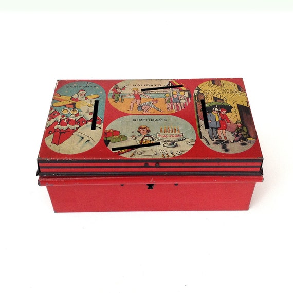 Vintage Money Tin. 1950s Children's Money Box. Savings