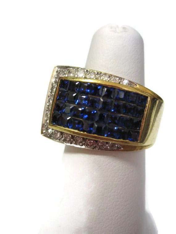 Sapphire Diamond 14k Gold Ring by PoppyLesti on Etsy