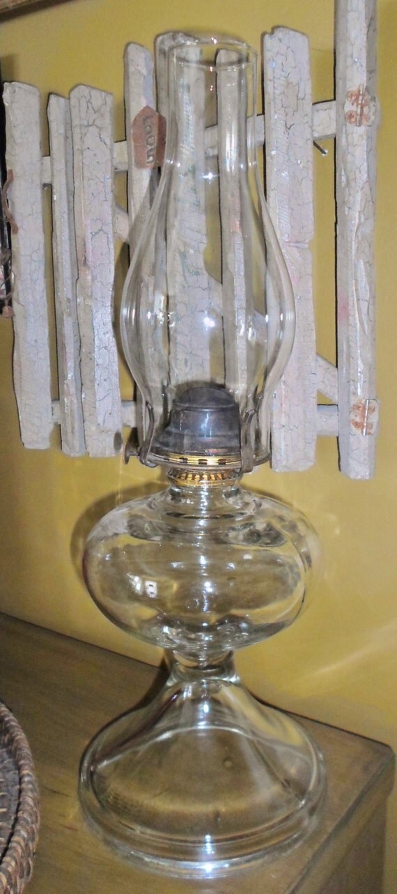 Vintage Clear Glass Hurricane Oil Lamp With Clear Glass Shade