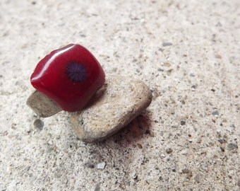 Hematite Red Fused Glass Ring, Teen Ring, Glass Ring, Red Ring, Fun Fashion Jewelry