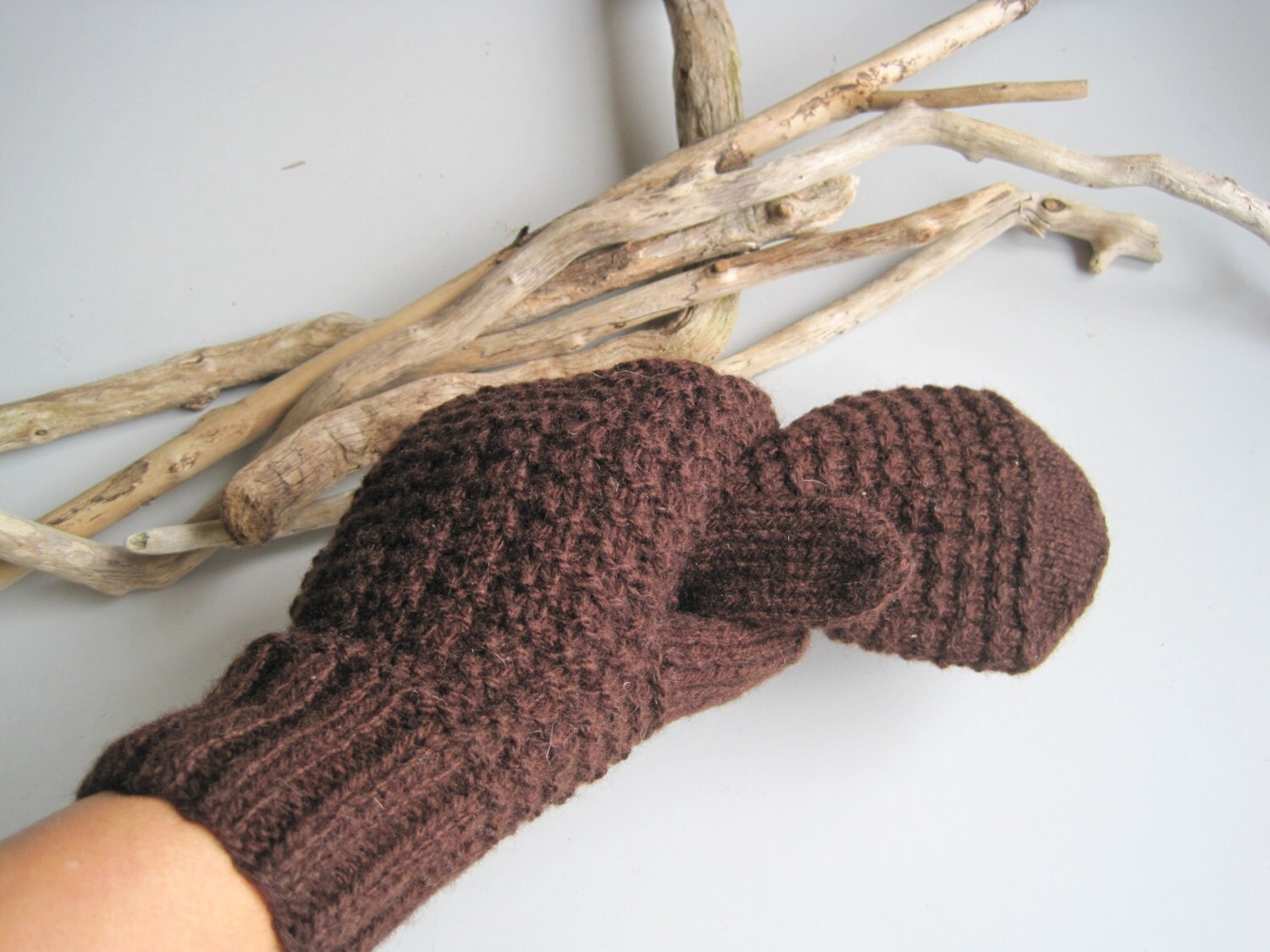 Hand knitted gloves brown earthy color knitted by woolpleasure