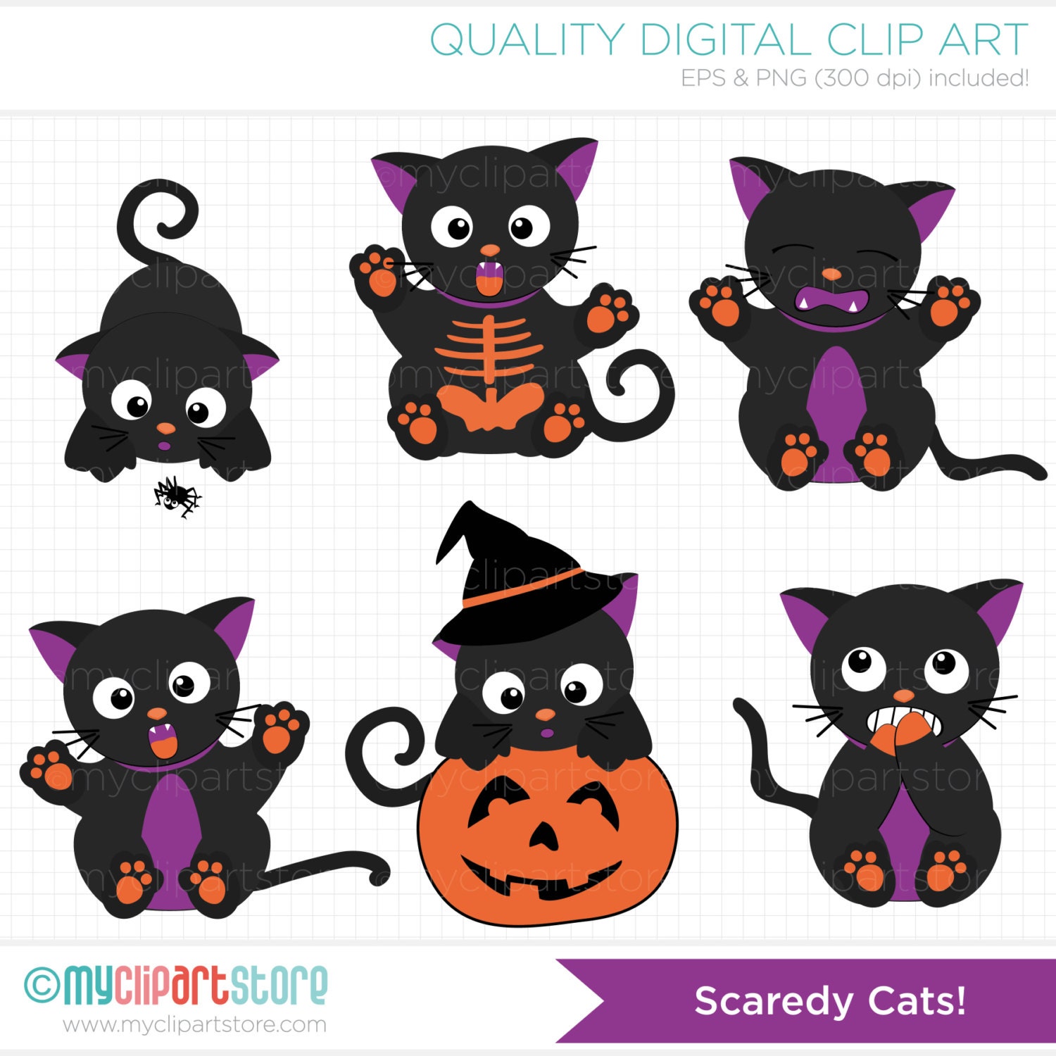 Clipart Halloween / Scaredy Cat Digital Clip Art Instant