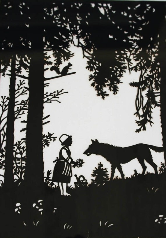 Vintage Little Red Riding Hood Framed Picture Silhouette