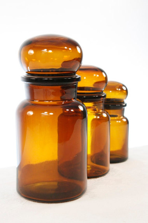 Vintage Brown Apothecary Jars Set of 3 // Vintage Brown Bottle