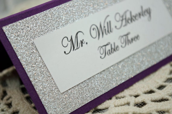 Purple Wedding Escort Card / Place Card Full of Bling, Sparkle, and Dazzle-Custom & Handmade