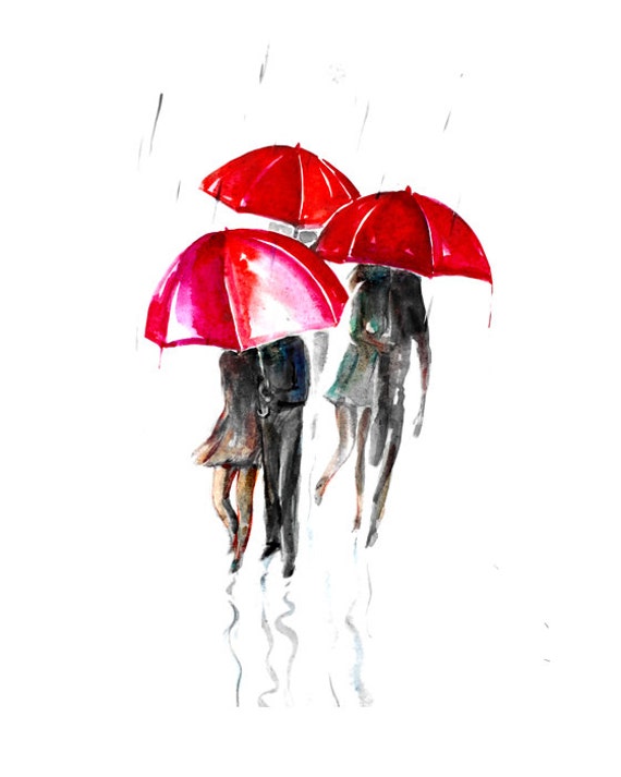 Items similar to Watercolor paining red umbrella watercolor art print ...