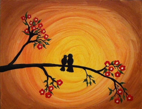 Items similar to Together 4ever...Bird silhouette painting in the