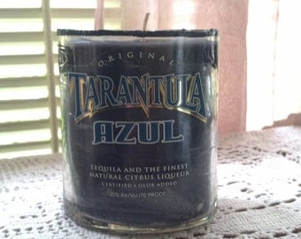 50% OFF SALE // Black Tarantula Tequila Candle recycled upcycled bottle/ Man cave bar decor
