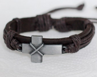 186 Men's brown leather bracelet Cross bracelet Charm bracelet ...