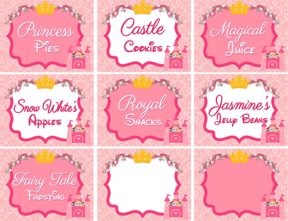 Items similar to Disney Princesses Party - Custom Printable Food Tags ...