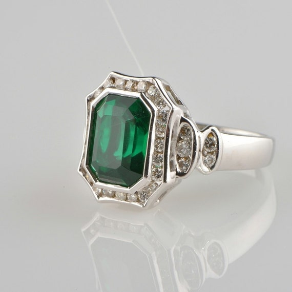 Appealing emerald green prasolite and diamond vintage ring