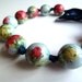 Decoupage necklace, Dark blue necklace, Wooden necklace, roses, colorful necklace