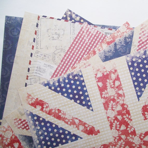 Vintage effect British theme scrapbook paper 12 x 12 inches.