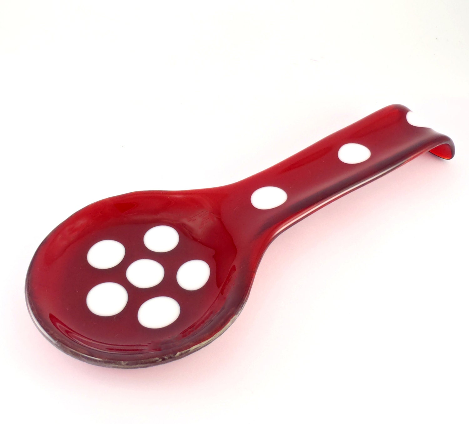 Unique Red Fused Glass Spoon Rest Kitchen Decor Handmade