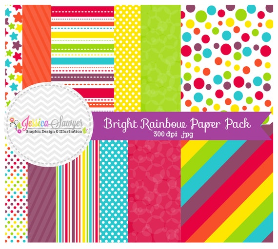 INSTANT DOWNLOAD, bright rainbow digital scrapbooking papers, rainbow printable papers, party paper, for commercial and personal use Il_570xn