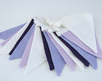 Bunting / Fabric Flag Banner / Pennant Nursery / Porch / Patio Decor / Photo Prop / Violet / Purple / Ivory