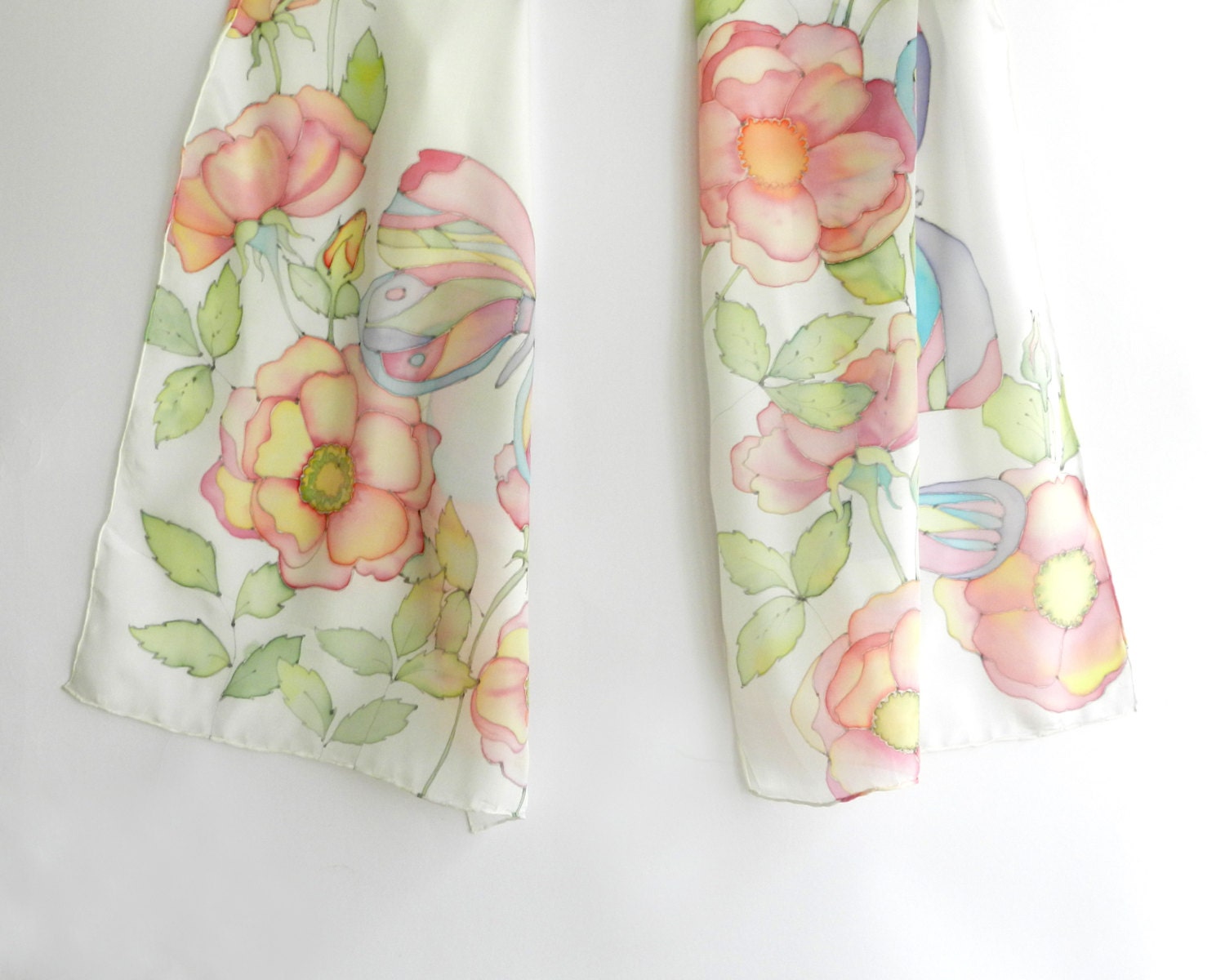 Pastel colored butterflies silk scarf. Hand by ArmeniaOnSilk