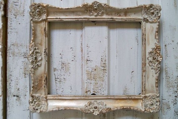 Ornate wall frame large cream and gold distressed heavily shabby chic ...