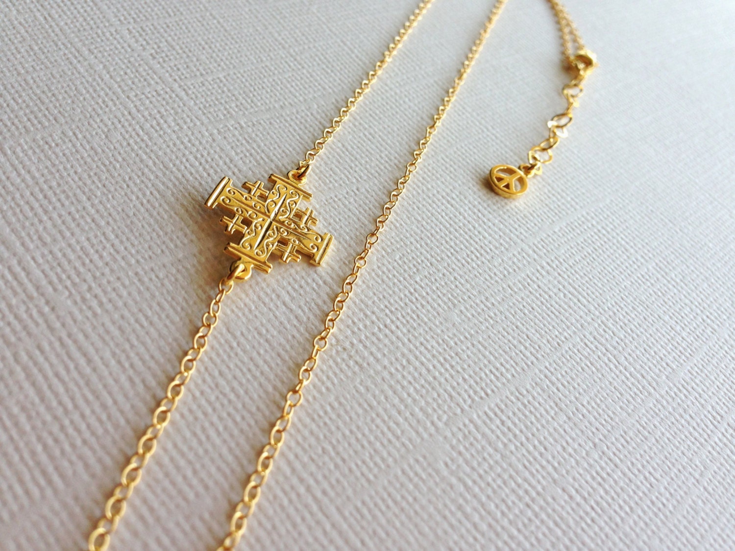 Jerusalem Cross Necklace in Sterling Silver 18k Yellow Gold