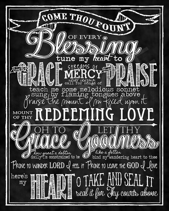 Mounted Art: "Come Thou Fount" Hymn chalkboard 16x20