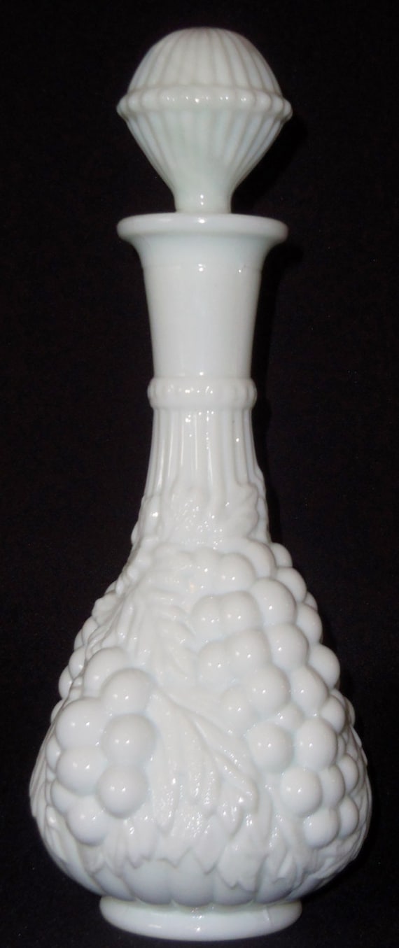 Vintage Imperial Glass White Milk Glass Grape Design Decanter