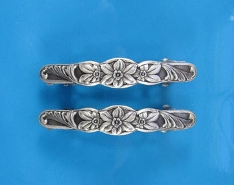 French Barrette Set of Two 50mm- Hair Accessories- Hair Clips- Silver Barrette- Small Barrette