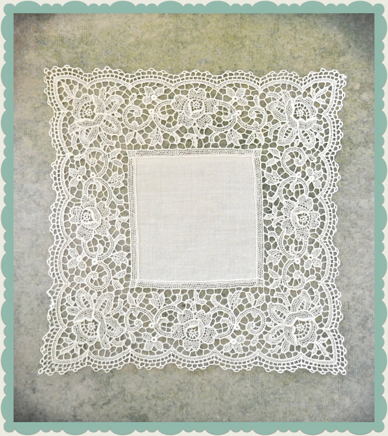 RESERVED for AC Beautiful Vintage White Lace Handkerchief