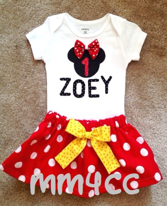 Minnie Mouse outfit Dress first Birthday Party Red Skirt bodysuit ...