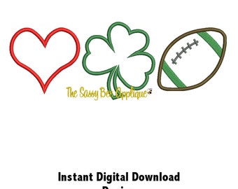 DD Love CLOVER Football Applique - Machine Embroidery Design - 3 Sizes - Instant Download
