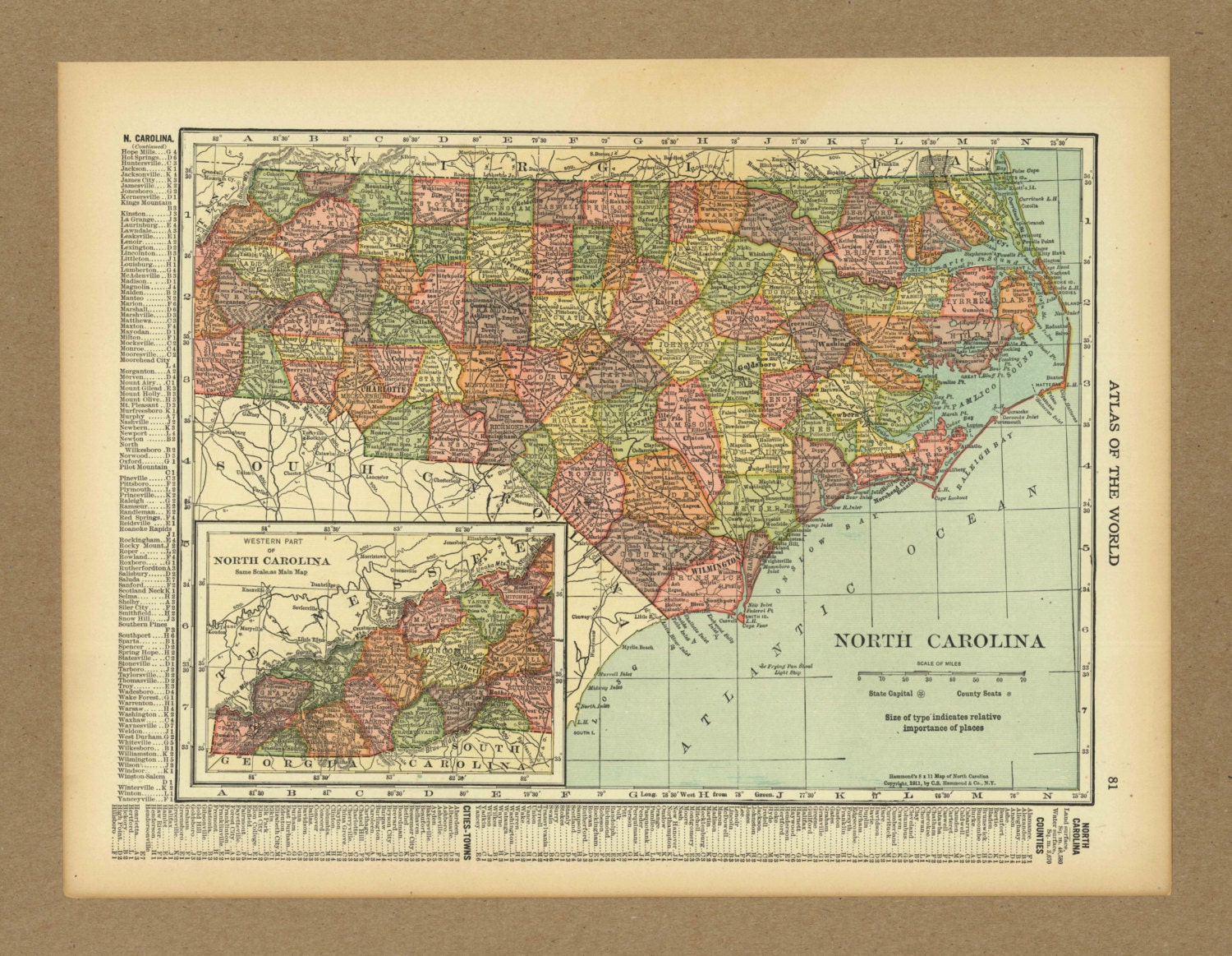 Vintage map North Carolina from 1912 Antique by placesintimemaps