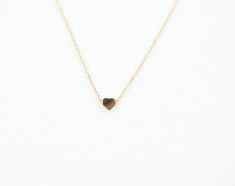Tiny flat heart necklace, gold heart necklace, heart charm necklace ...