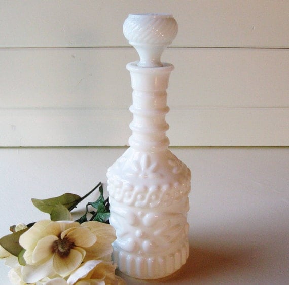 Milk Glass Decanter Vintage Barware Wedding by TrellisWeddingware