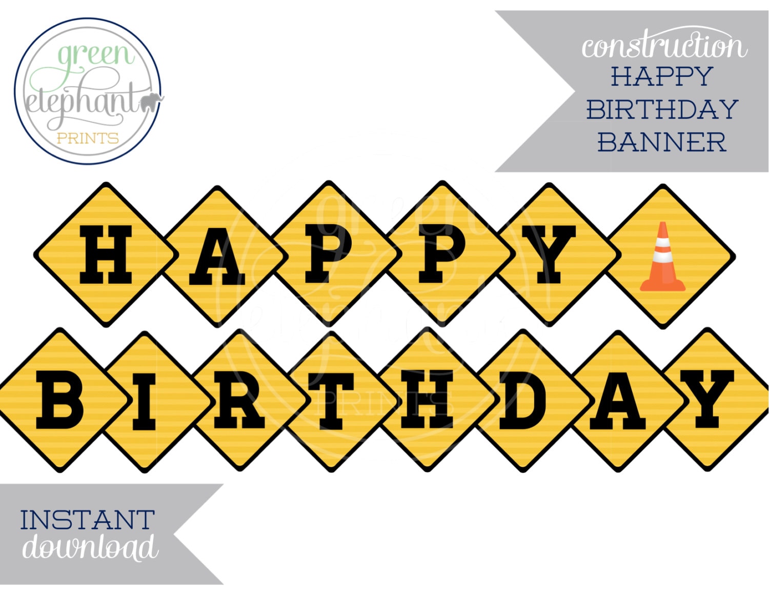 Happy Birthday Construction Birthday Banner Free Printable