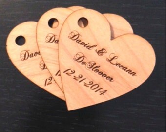 Personalized Heart Wedding Favors with Hole - Set of 25