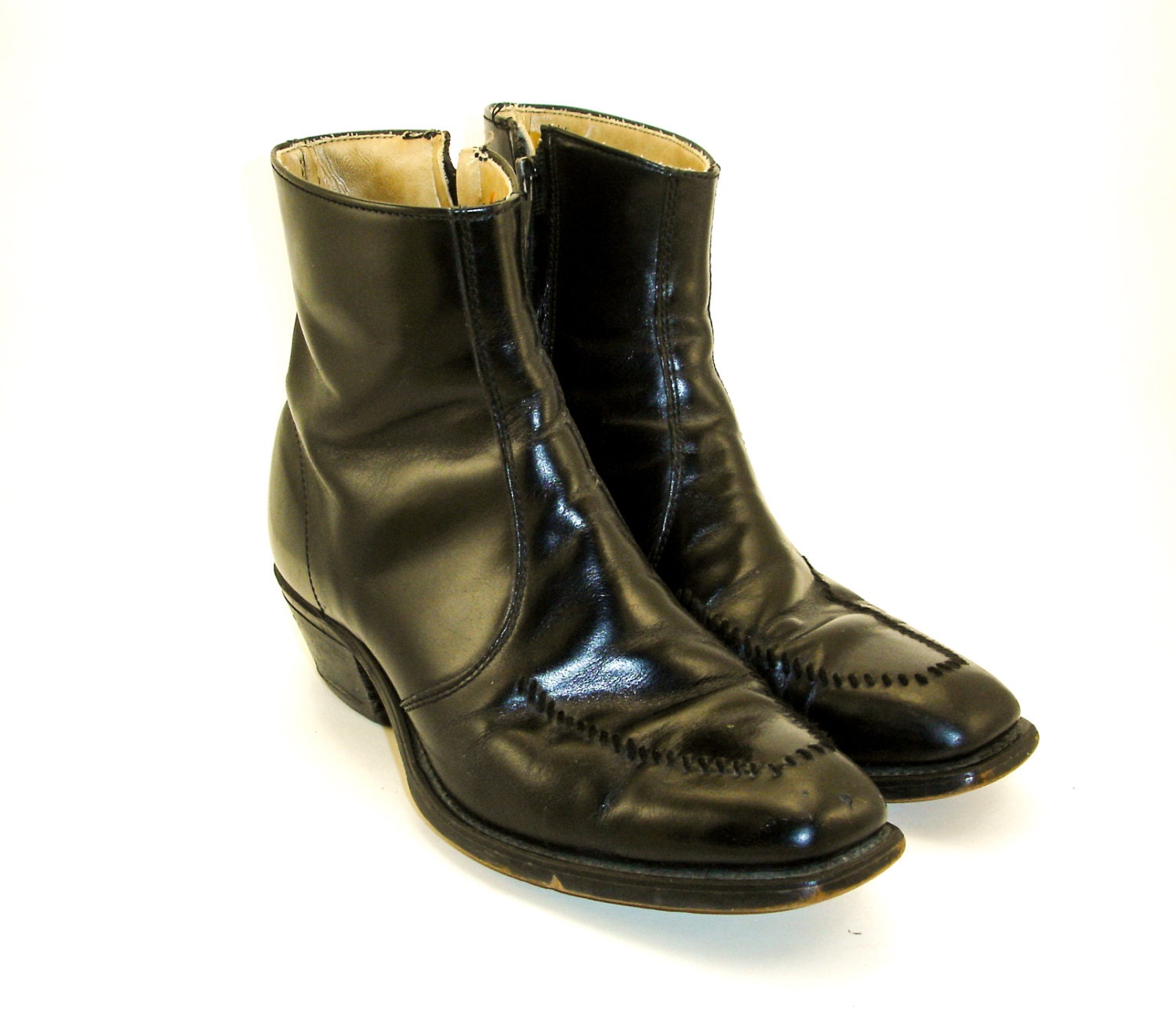 60s-70s MOD Beatle Boots Mens Vintage Black Leather Ankle