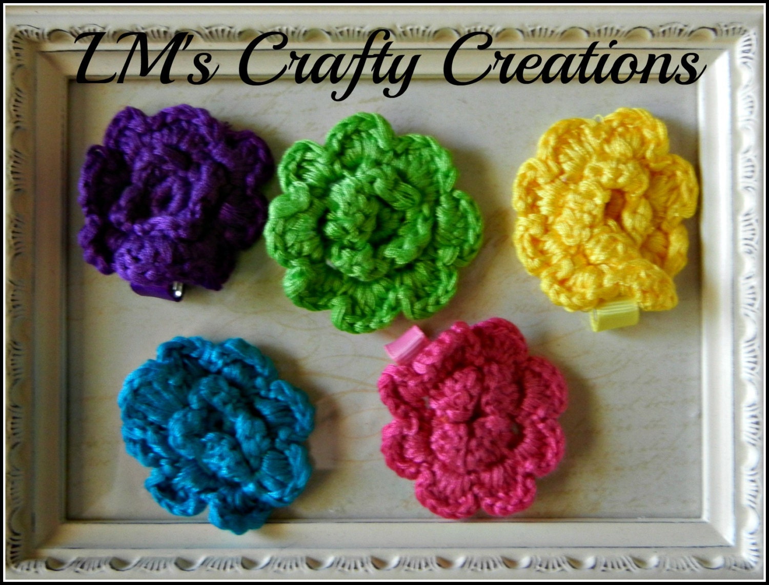 Set of 6 Crochet Flower Hair Clips by LMsCraftyCreations on Etsy