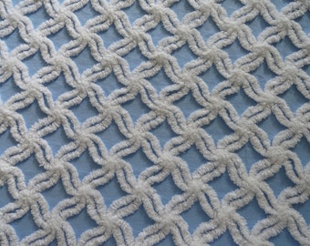 Blue Hofmann Supertuft Pinwheels Vintage Chenille Fabric Piece...21 x 22"