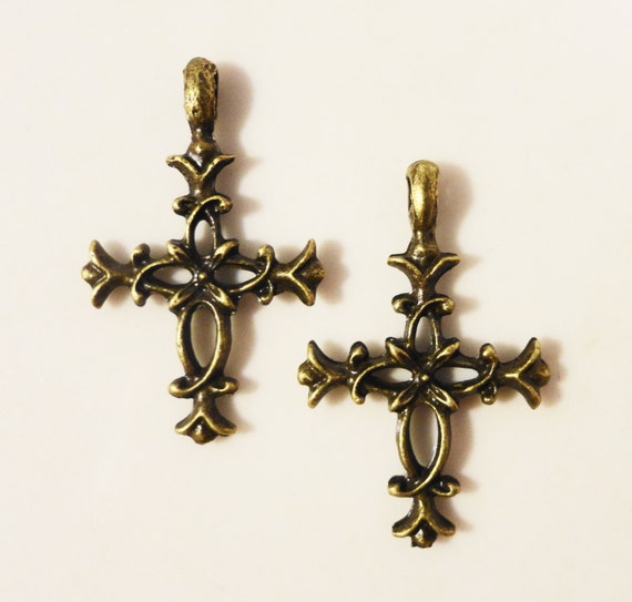 charms Antique 26x17mm Bronze Double antique Tone Metal Cross Charms  Brass cross  Religious