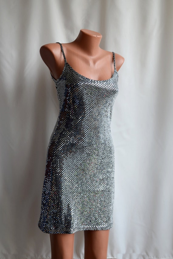 Vintage SILVER LAME Evening Dress size S-M