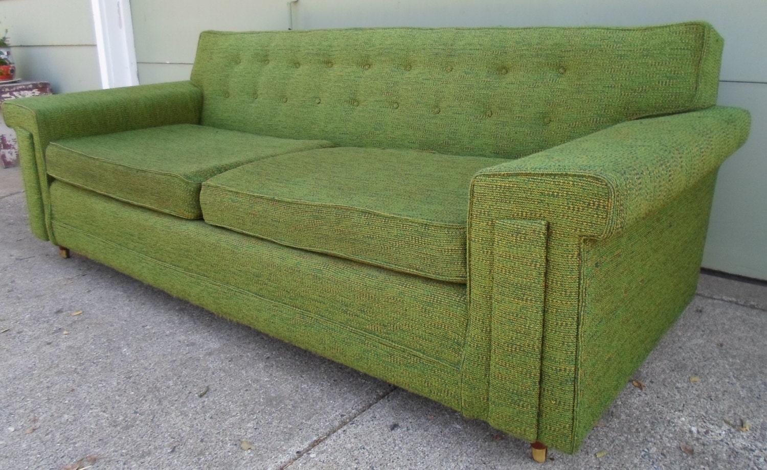 Vintage Mid Century Modern Sofa Davenport Couch Green