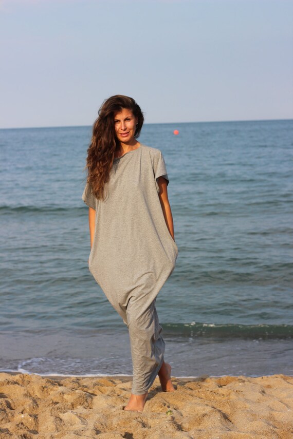 Light Grey Maxi Dress Cotton Knit Caftan Dress Plus Size