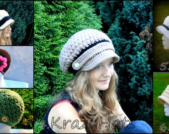 Crochet spring hat.Newsboy hat.Hat with flowers.
