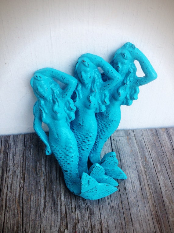 Items similar to BOLD trio MERMAID towel hooks //seaside aqua blue